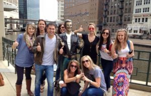 Thumbs up at the Bronze Fonz on the Milwaukee River Walk